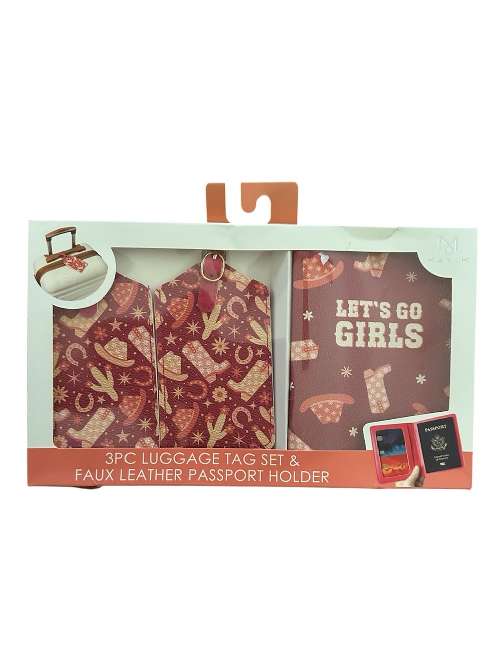 Mayim Let's Go Girls Pink 3pc Luggage Tag Set & Faux Leather Passport Holder